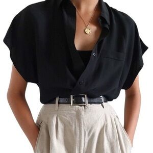 Pleione Cap Sleeve Button Down Top